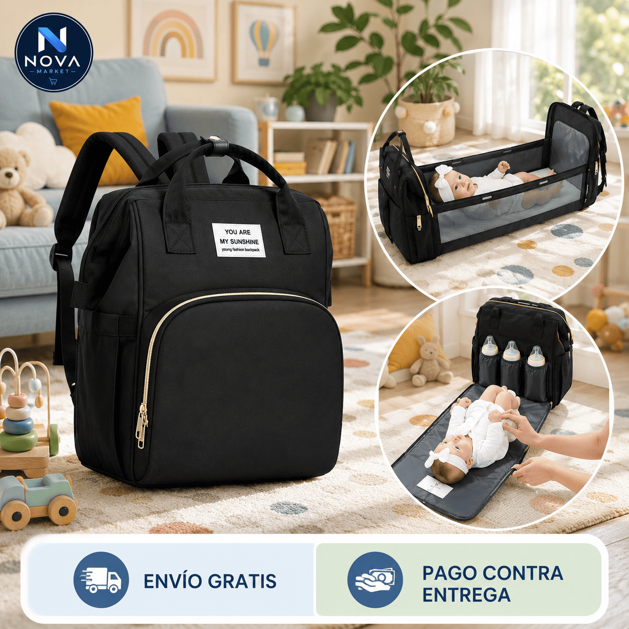 👶Bolso Pañalera Con Cuna🎒