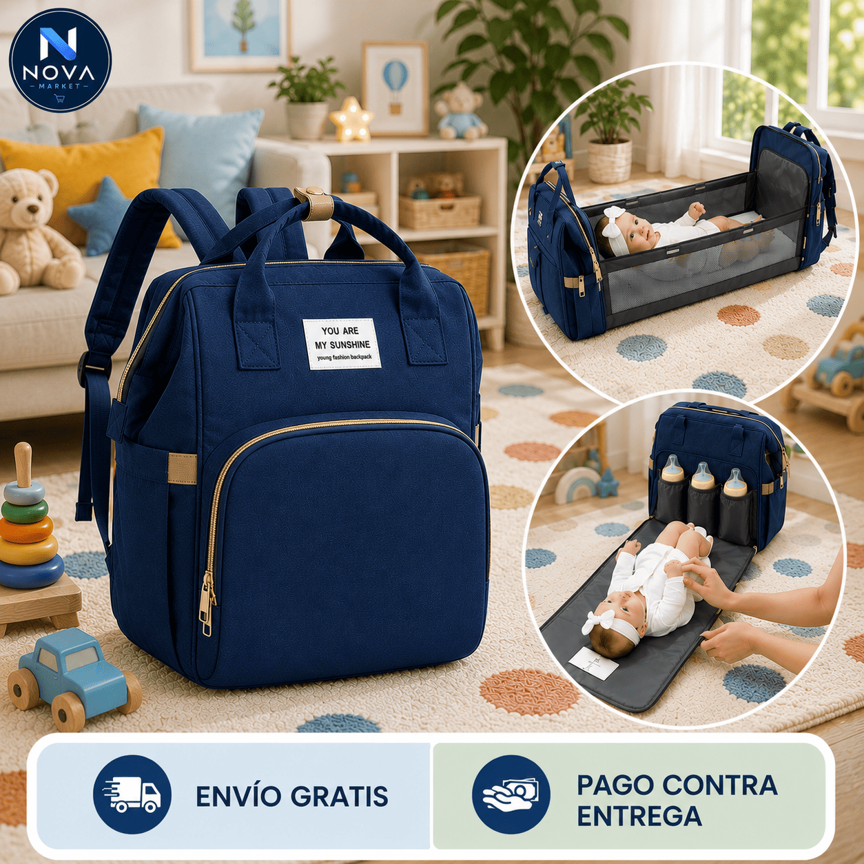 👶Bolso Pañalera Con Cuna🎒