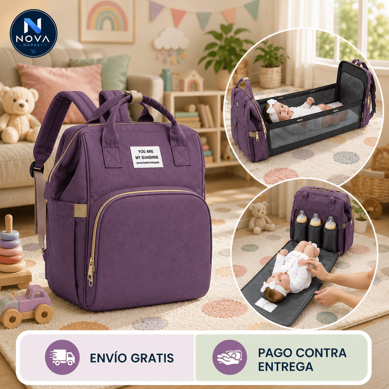 👶Bolso Pañalera Con Cuna🎒