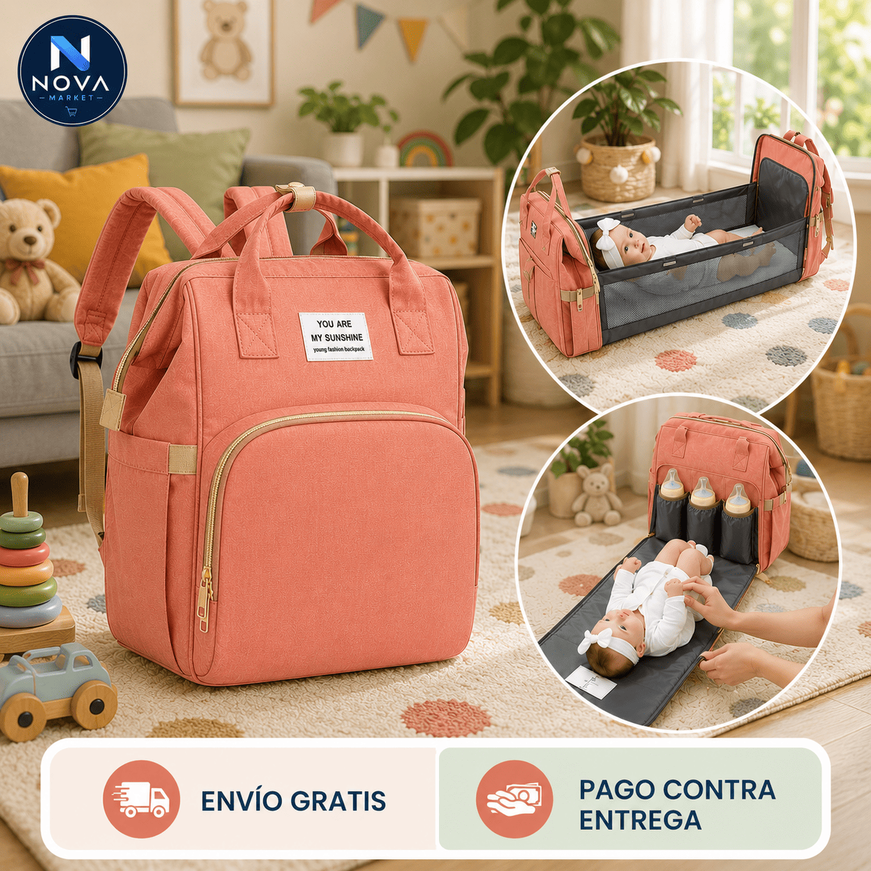 👶Bolso Pañalera Con Cuna🎒